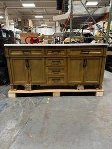 lot 14 image: HOME DECORATORS COLLECTION Caville 72in Double Sink Vanity in Almond Latte