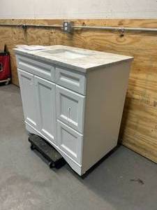 lot 15 image: CASAINC 36 in. W x 22 in. D x 35.4 in. H Single Sink Solid Wood Bath Vanity in White with Carrara White Marble Top and Basin
