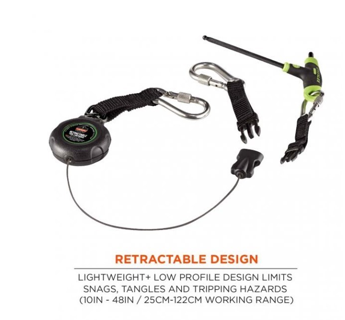 lot 859 image: NEW Ergodyne Squids 3000 Retractable Tool Lanyard - Dual Stainless-Steel Carabiners - 1lb