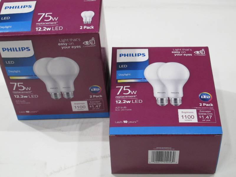 lot 354 image: NEW 2 Pack of Philips 75W Equivalent Daylight A21 Medium 12.2W Led Light Bulb (2-pack) - 4 Total Light Bulbs