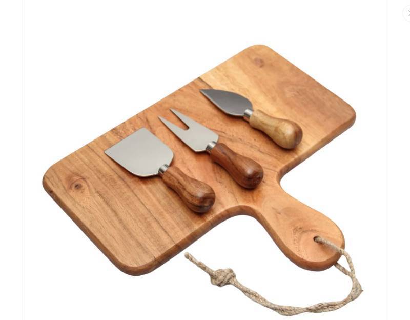 lot 347 image: NEW My Savory Table Acacia Wood Serving Board & Stainless Steel Cheese Knife Set
