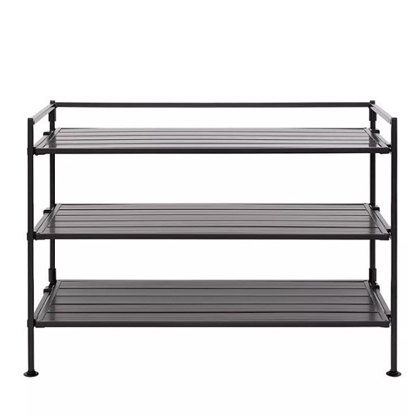 lot 261 image: NEW Seville Classics 3-Tier Resin Slat Shoe Rack, 26.5 W x 12.2 D x 19 H - Black