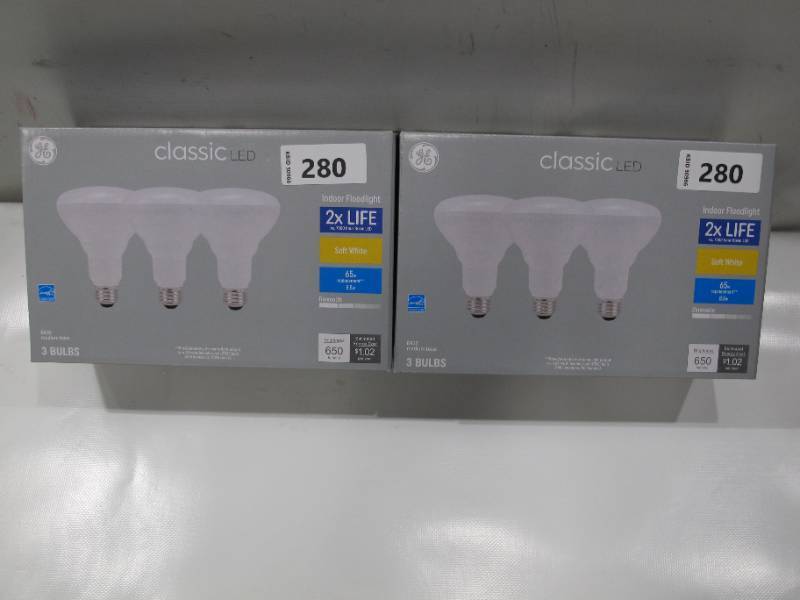 lot 280 image: NEW GE Classic 65 W Equivalent Dimmable Soft White R30 LED Light Bulbs, 2 x 3 Packs