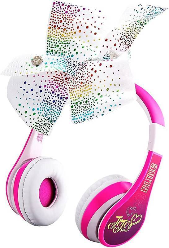 lot 296 image: NEW JoJo Siwa Kids Bluetooth Headphones for Wireless Rechargeable Foldable Bluetooth Headphones with Microphone Kid Friendly Sound and Bonus Detachable Cord
