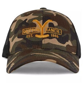 lot 185 image: NEW Yellowstone Dutton Ranch Adjustable Trucker Hat - Camo One Size Fits Most