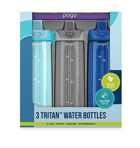 lot 189 image: NEW  Pogo 32-oz Tritan Water Bottles, Assorted Colors (3 pk.) - Colors Sky, Blueberry, Gray