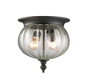 lot 195 image: Z-Lite Belmont 2 Light Outdoor Flushmount Ceiling Fixture with Clear Seedy Shade Model516F-BK