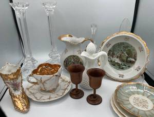 lot 10 image: Lead Crystal Germany Bell, Lead Crystal Candlesticks and misc. decor lot
