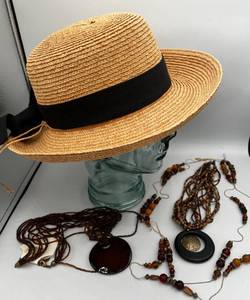 lot 25 image: Kaminski 100% Raffia brimmed hatThree Coldwater Creek Necklaces
