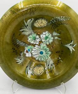 lot 8 image: Sascha Brastoff MCM Enamel on Copper Floral Bowl signed 10 and Porcelain dishes lot