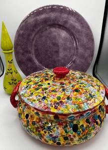 lot 7 image: Handpainted Ceramic Turov Covered Dish and Ceramics Lot