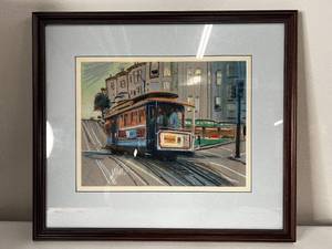 lot 34 image: Cable Car San Franciso Scene Donald Maier Artist Pastel 20.5 x 17.5