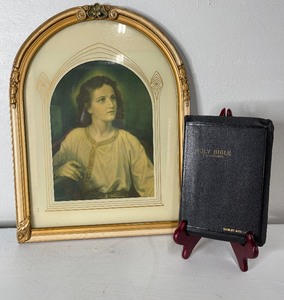 lot 49 image: Heinrich Hofman Framed Boy Jesus Christ and Bible