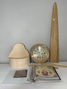 lot 60 image: Rosemaling Wood Clock and Craft Lot