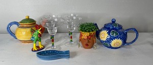 lot 67 image: Southwestern Decor Tea Pot LotMargarita Glasses
