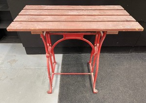 lot 98 image: Sewing Machine Base Table Red Cast Iron