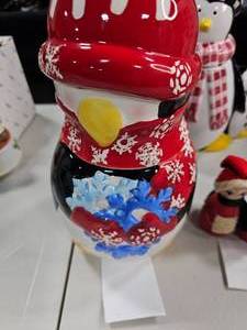 lot 74 image: Penguin Cookie Jars (2) & VTG Holline Denmark Handcrafted Christmas Ornaments