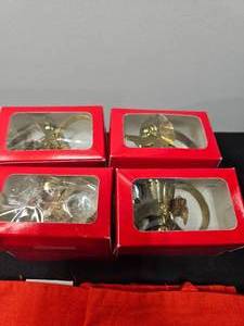 lot 77 image: Set of 3 Christmas Decor Cotton Towels, VTG 6 Victorian Porcelain Potpourri Ornament NIB, Coca Cola Heritage Collection 1996 Polar Bear Christmas Music Box, and More