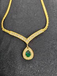 lot 149 image: Monet 16 Gold Necklace w Faux Emerald & White Gemstones, VTG Napier Off White Bead Necklace 1960s 18