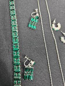 lot 150 image: Lot of 2 Pieces of Green Stone Costume Jewelry Necklaces with Matching Earrings - One VTG