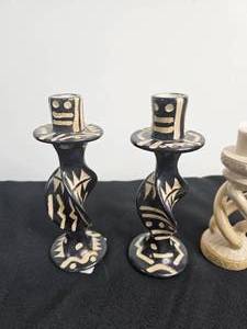 lot 163 image: African Art Decor Candlesticks