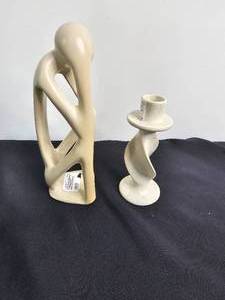lot 167 image: Vintage Kenya Abstract Sculpture and Hand Carved Candlestick