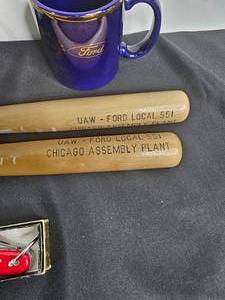 lot 172 image: UAW Chicago Ford Motor Co Local 151 Mini Bats - UAW Swiss Army Knife - UAW Coffee Mugs