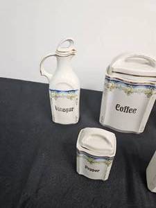 lot 103 image: Vintage Made in Germany Porcelain Ingredient Jars Set of 5