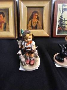 lot 210 image: Goebel Boy with Goats, Goebel Boy with Cake and Dog Plus Wall Decor