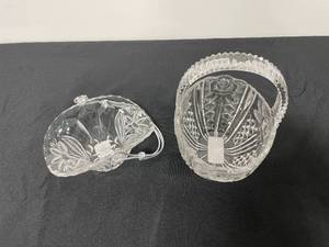 lot 131 image: Two Etched Lead Crystal Baskets w Handles
