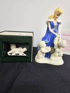 lot 87 image: Lot of 4 Snowbabies Inc RARE FIND Under the Midnight Moon w Barbie, Shall I Play For You, Hold On Tight &  Snowbunnies Youre as Cute as a Bugs Ear