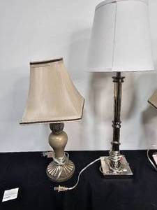 lot 261 image: Tall Mirrored LampPottery Style Lamps Set of TwoBrushed Nickle Floor Lamp