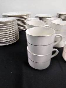 lot 127 image: Totally Today 71 Piece China Set (missing 1 cup) White with Gold inner rim and outer edge