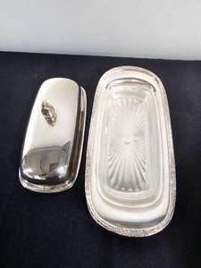 lot 47 image: Covered Butter Dish International Silver Company Camille Pattern, Silverplated Round Tray International Silver Company Camille Pattern 11, Camille Silverplated 6 12 Snack Dish