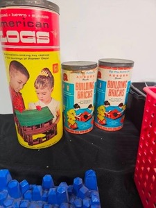 lot 236 image: Toy Lot of VTG & Modern Building Blocks Including Building Bricks & American Logs in Their Original Containers