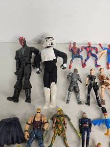 lot 237 image: Lot of Misc Action Figures - Both Large & Small Inc Spiderman, T-Rex and Many More
