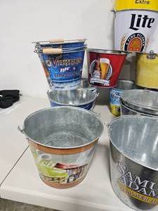 lot 113 image: Beer Ice Buckets - High Noon, Bud Light, Budweiser, MGD, Miller Light, Leinenkugels, Sam Adams, Corona Light, Corona Extra
