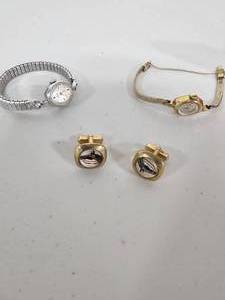 lot 157 image: Bell Trading Post Ring in Sterling Silver, Native American Signed Ring, VTG Anson Intaglio Painted Horse Cufflinks, Womens Gold Tone Elgin Watch w Safety Clasp, Womens Silver Tone Traditions w 17 Jewels Watch ALL Watches Untested