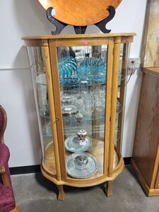 lot 61 image: Oak Curved Glass Curio Cabinet - Contents of curio not included
