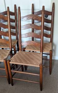 lot 6 image: Set of Six Beautiful Vintage Ladder Back Shaker Chairs