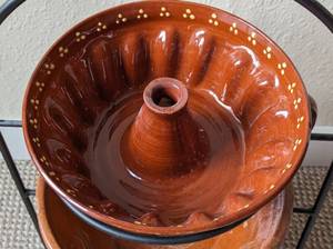 lot 54 image: Vintage Redware  Stoneware Bunt Molds and Mixing Bowl