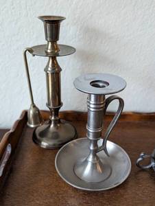 lot 124 image: Vintage Candleholders and Wood Tray