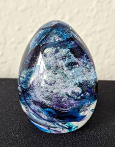 lot 144 image: Two Artisan Swirled Blue Glass Paperweights