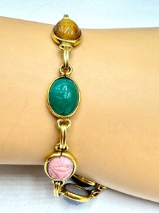 lot 175 image: Vintage Gold Filled and Carved Scarab Bracelet