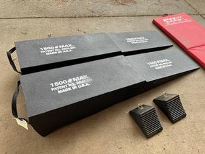 lot 35 image: Race Ramps and Rubber Wheel Chocks, Mechanics Mat ($300 MSRP)