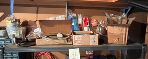 lot 93 image: Metal Shelf Contents - Wire, Zip Ties, Gauges, and More