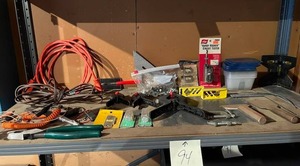lot 94 image: Metal Shelf Contents - Squares, Clamps, Extension Cords, and More