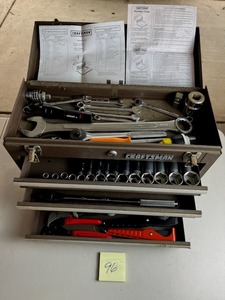 lot 96 image: Vintage Heavy Duty Craftsman Toolbox LOADED with Tools