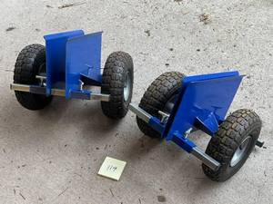 lot 119 image: 10-Inch Blue Lumber Transfer Panel Handbarrow Dolly Pair in Nice Condition