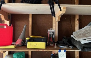 lot 135 image: Tarps, Gas Can, Funnel, and More